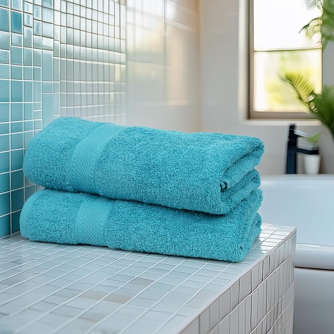 Medium Size Bath Towels Set of 6 – 100% Cotton Terry – 24" x 48" – Quick Dry, Soft & Highly Absorbent – Teal Blue Towels for Bathroom, Gym, Spa, Pool & Daily Use
