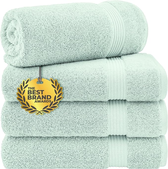 Cotton Paradise 100% Cotton Turkish Towel Set, Soft Absorbent Quick Dry, 4 Piece Bath Towel Set, Mint Green