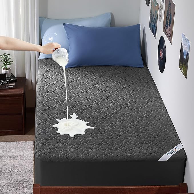 BEDLORE Waterproof Mattress Protector, Twin XL Size Mattress Pad with Deep Pocket 6"-15" Depth, Soft Breathable Dirt-Proof Bed Mattress Cover for Bedroom, College Dorm (Gray)