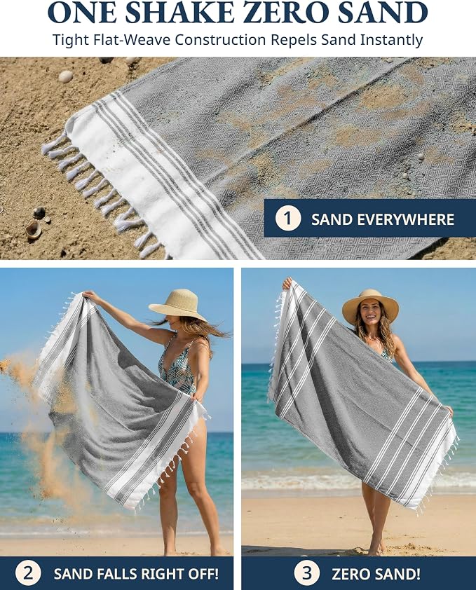 LANE LINEN Beach Towel, 2 Pack Beach Towels Oversized, 39"x71", XL - Ebony | Quick Dry Pool Towels for Adults - Absorbent Sand Free, Vacation Essential - Machine Washable, Travel & Camping, Extra Large