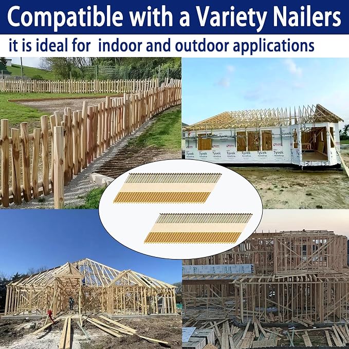 HW HAMWOO 34°Framing Nails,Galvanized Ring Shank,2":1000pcs | D Head Nail Pack,Paper Tape Strip Nails,for 30 to 34 Degree Framing Nailer