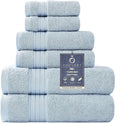 COZYART Luxury Bath Towel Set 6 Pcs, Light Blue 100% Turkish Cotton 650 GSM | OEKO-Tex 100 Certified Zero Twist Ring Spun, Soft Absorbent Quick Dry, Plush Fluffy, Breathable Hotel Quality for Daily Use