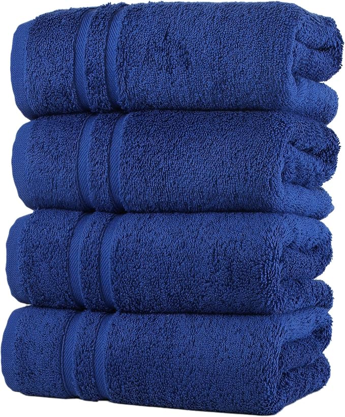 Hawmam Linen Royal Blue Hand Towels 4 Pack Turkish Cotton Premium Quality Soft and Absorbent Small Towels for Bathroom