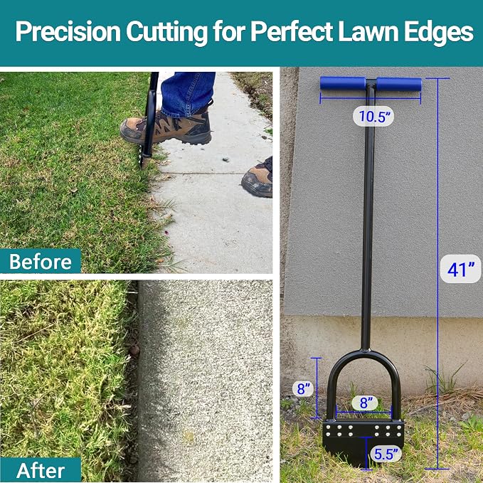 One-Piece 41in Manual Edger Lawn Tool with Spring Steel Blade | Manganese Steel Border Edger for Landscaping Rustproof Half Moon Edger with Rubber Handle for Garden Maintenance