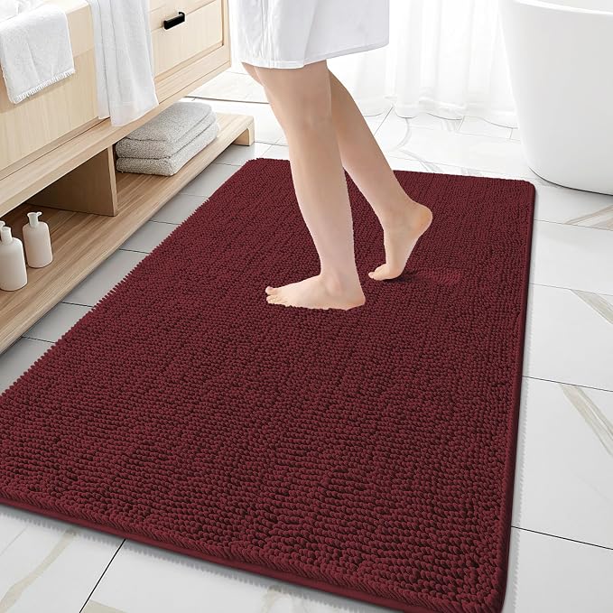 OLANLY Large Bathroom Rugs 59x35, Soft Absorbent Chenille Bath Rugs, Rubber Backing Quick Dry, Machine Washable Bath Mats for Bathroom Floor, Tub and Shower, Home Decor Accessories, Andorra Red-Brown