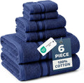 LANE LINEN Luxury Bath Towels Set - 6 Piece Set, 100% Cotton Bathroom Towel, Zero Twist, Quick Dry Shower Towels, Extra Soft Absorbent Towel, 2 Bath Towels, 2 Hand Towels, 2 Wash Cloths - Navy