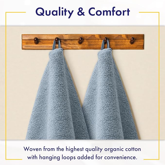 Alusa Home 100% Organic Luxury Bath Sheets - GOTS Certified - Extra Large 35x70 Inches (Pack of 2) Zero-Twist, Long-Staple Cotton Bath Sheet Set (Chambray)