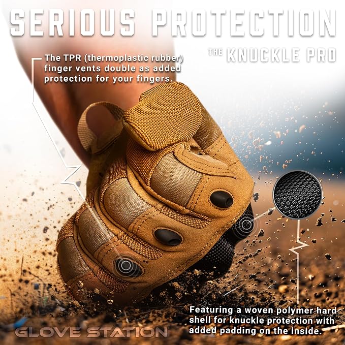 Glove Station Hard Knuckle Utility Gloves, Touchscreen, THKFF, Tan, 2XL | TPR Impact Shield, Touchscreen Compatible - Motorcycle, Outdoor & Utility Use