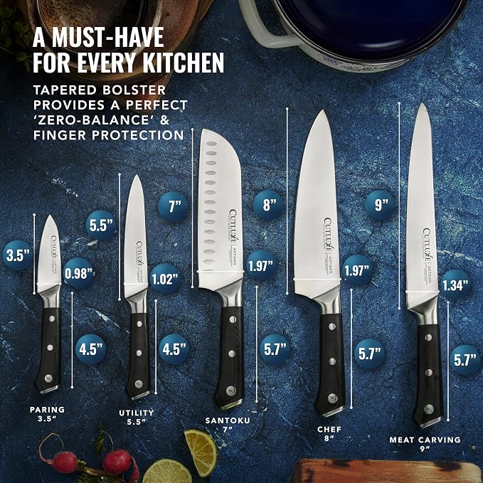 Cutluxe Kitchen Knives, 5-Piece Chef Knife Set – Razor Sharp German Steel | Full Tang Ergonomic Handles, Professional Blades – Artisan Series, Forged High Carbon