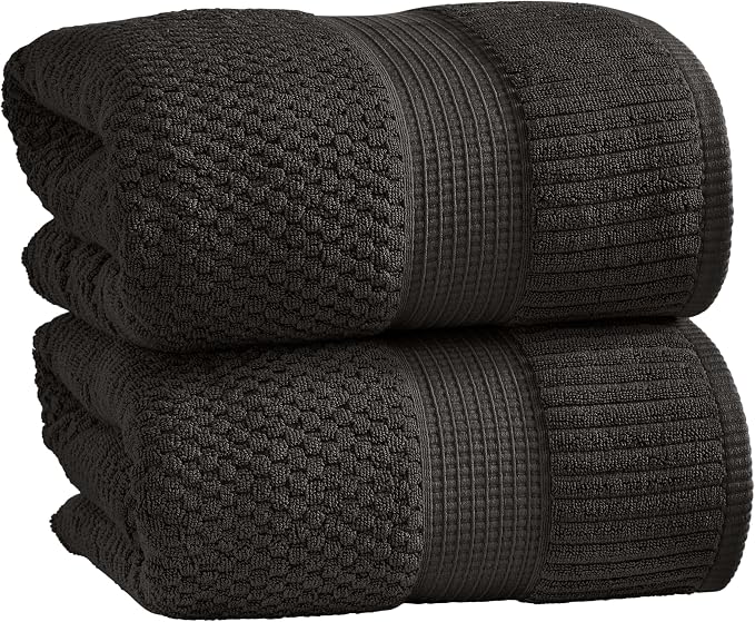 NY Loft 100% Cotton 2-Pack Oversized Bath Towel Set | Black | Quick-Dry | Two Oversized 35" x 70" Bath Towels / Bath Sheets | Super Absorbent | Designer-Styled Texture