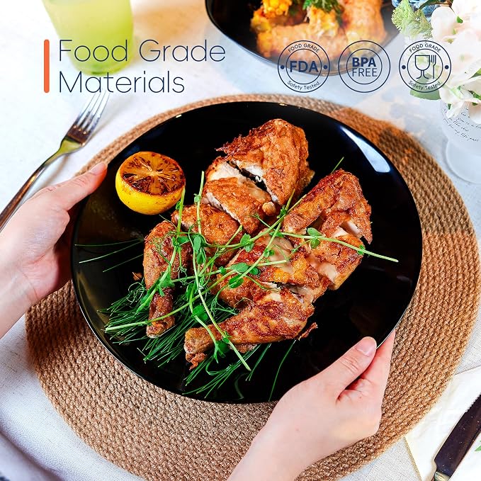 Dinnerware Sets for 4, 12 Piece Black Opal Glass Dish Set | Plates and bowls with dishwasher and microwave safe features, chip and scratch resistant dishware for everyday use