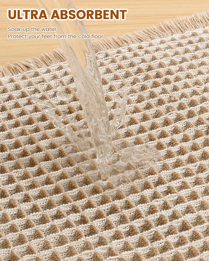 Smiry Waffle Bath Mat 30x18, Extra Soft Absorbent Bathroom Rugs, Non Slip Machine Washable Quick Dry Bath Rugs for Bathroom Floor, Tub, Shower, Home Decor Accessories, Brown & Cream