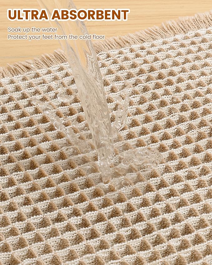 Smiry Waffle Bath Mat 72x24, Extra Soft Absorbent Bathroom Rugs, Non Slip Machine Washable Quick Dry Bath Rugs for Bathroom Floor, Tub, Shower, Home Decor Accessories, Brown & Cream