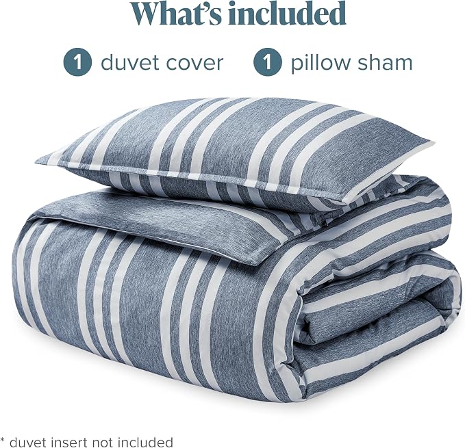 Bare Home Bedding Duvet Cover Extra Long Size - Premium 1800 Super Soft Collection - Lightweight - Soft Textured Duvet Cover (Twin/Twin XL, Stripe - Heathered Midnight Blue)