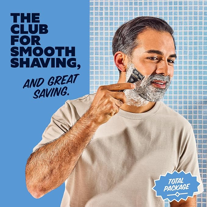 Dollar Shave Club | Total Package Gift Set | 4 Extra Close Refill Cartridges, 1 Heavy Metal Handle, 1 Prep Scrub 3 ounce, 1 Shave Butter 3 ounce, 1 Post Shave Dew 3.4 ounce, Razors for Men