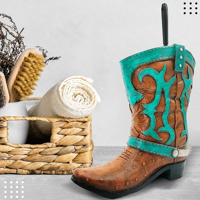 Granatan Cowboy Boot Toilet Brush Holder, Vintage Bathroom Accessories, Rustic Bathroom Decor