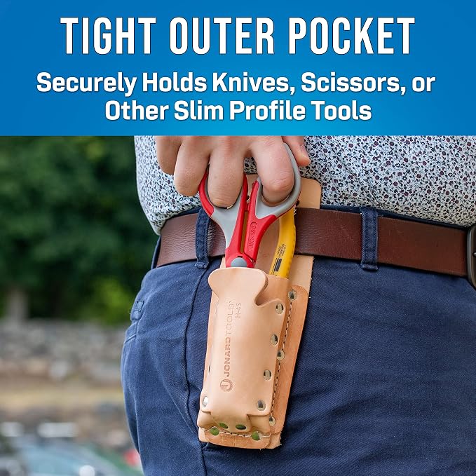 Jonard Tools H-45 Leather 2 Pocket Tool Belt Pouch for Scissors, Pliers, Wire Strippers, and More