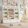 HITHOS 55" W Kids Toy Storage Organizer with 10 Toy Box & Book Shelf, White | Large Toy Organizers and Storage with Kids Bookshelf & 6 Plastic Toy Chests & 4 Movable Drawers for Kids Room, Playroom