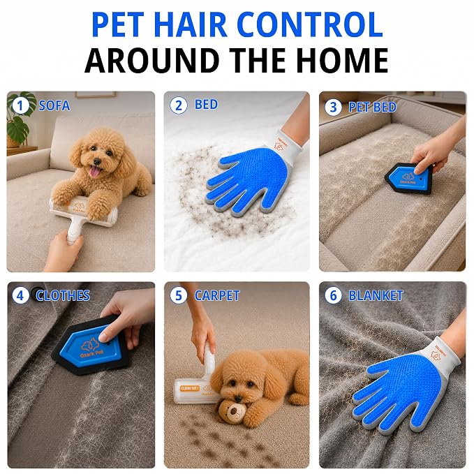 Grooming Brush for Dog/Cat with 2 Sided Grooming Brush for De-Shedding, De-Matting Reduces Shedding up to 95%, Great Short to Long Hair Small Large (Blue, Combo 4-in1 Large)