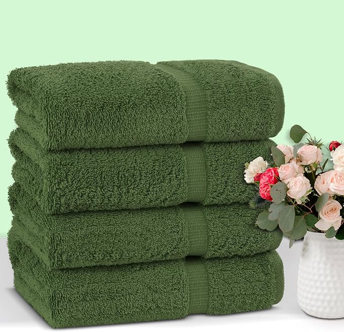 Chakir Turkish Linens 4 Piece Large Bath Towels, 100% Cotton Turkish Towels for Bathroom, Luxury Soft Absorbent Bath Towel Set, 27 x 54 Inches, Moss