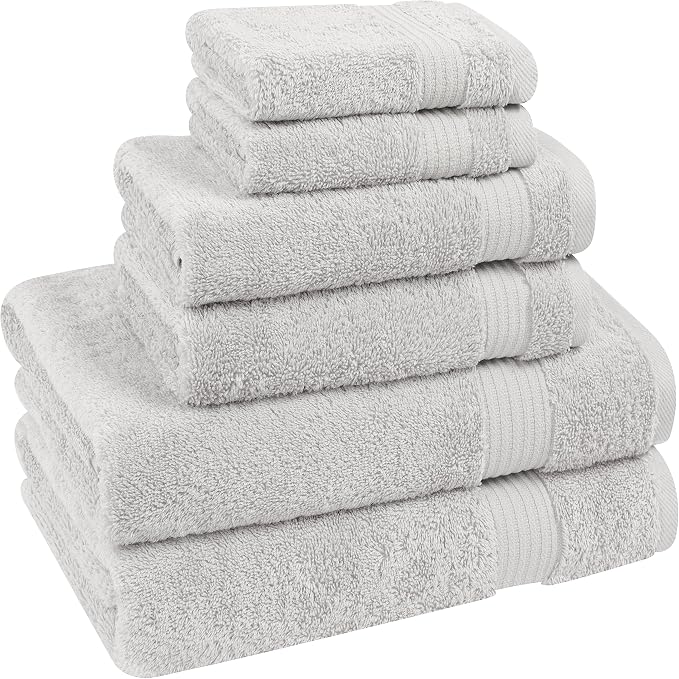 Cotton Paradise Towel Set of 6, 2 Bath Towels, 2 Hand Towels and 2 Washcloths Towels for Bathroom Sets, Platinium Grey