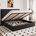 Allewie King Size Velvet Lift Up Hydrualic Storage Bed Frame, Black | Vertical Channel Tufted Headboard, Hydrualic Underneath Storage, Upholstered Platform Bed, No Box Spring Needed
