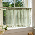 Sutuo Home Sage Green Sheer Boho Short Curtains Valance for Kitchen Cafe | Macrame Lace Curtains Bohemian Crochet Privacy Vintage Tassels Cottagecore Closet Decoration Rod Pocket,2 Panels 50"W x 18" L