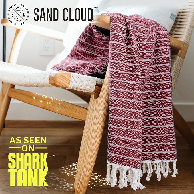 Sand Cloud Turkish Beach Towel - Sand Resistant & Quick Dry Towel | 100% Certified Organic Turkish Towel - Bath Towel or Beach Blanket for Picnic - As Seen on Shark Tank - Gocek (Burgundy)