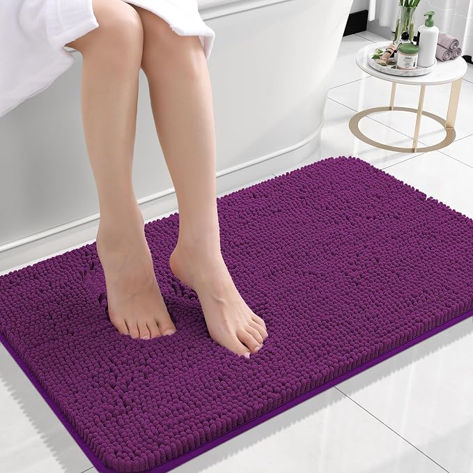OLANLY Small Bathroom Rugs 24x16, Extra Soft Absorbent Chenille Bath Rugs, Rubber Backing Quick Dry, Machine Washable Bath Mats for Bathroom Floor, Tub and Shower, Home Decor Accessories, Purple