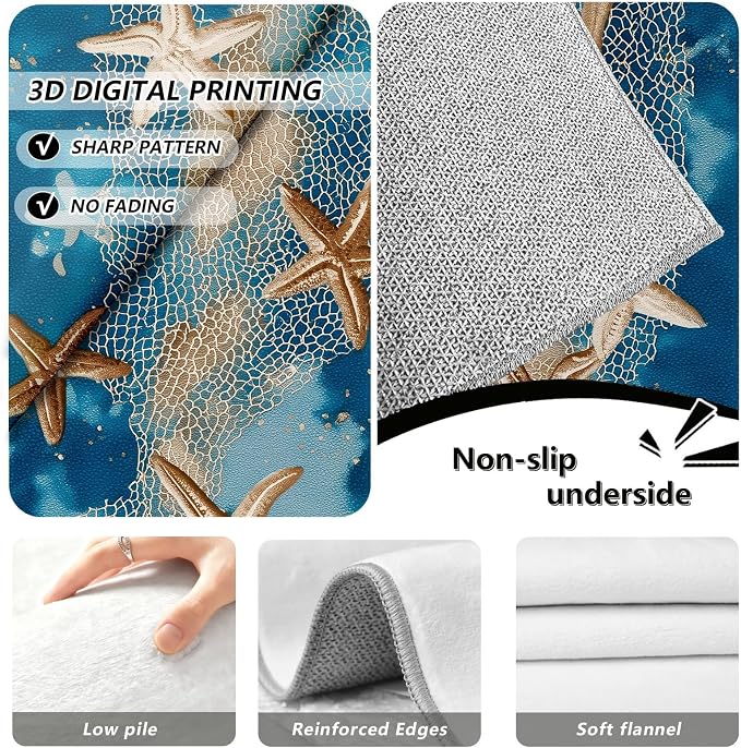 Seaside Coastal Extra Long Hallway Runner Rug 3x12 - Fishing Net Soft Low Pile Runner RugsWatercolor Ocean Anti Slip Washable Runners Rug for Entrance Corridor Kitchen Living Room