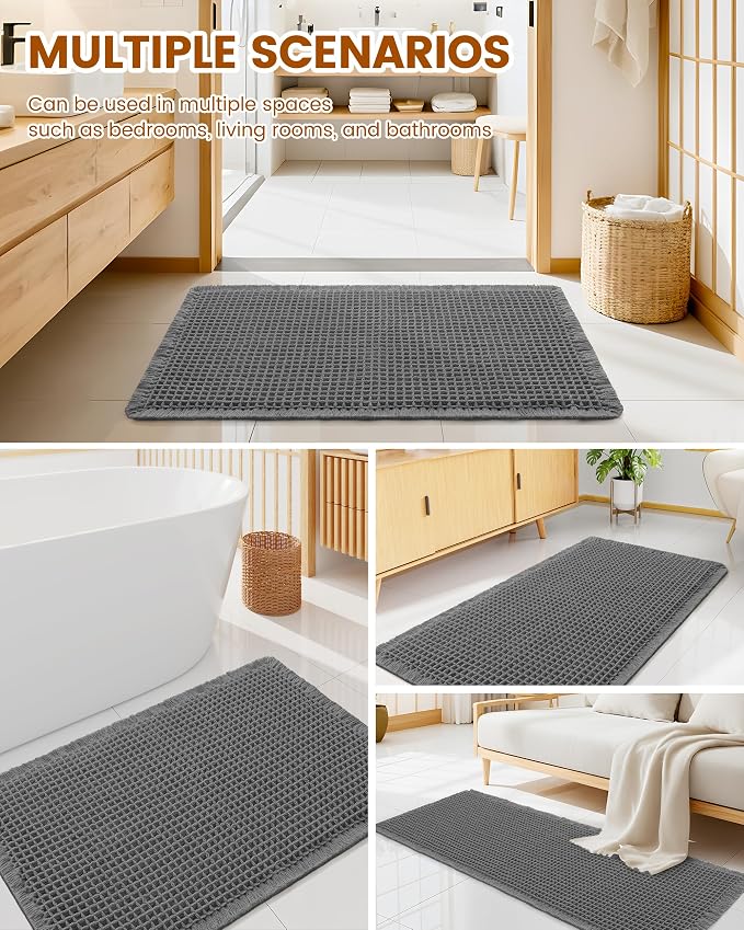 Smiry Waffle Bath Mat 30x18, Extra Soft Absorbent Bathroom Rugs, Non Slip Machine Washable Quick Dry Bath Rugs for Bathroom Floor, Tub, Shower, Home Decor Accessories, Dark Grey