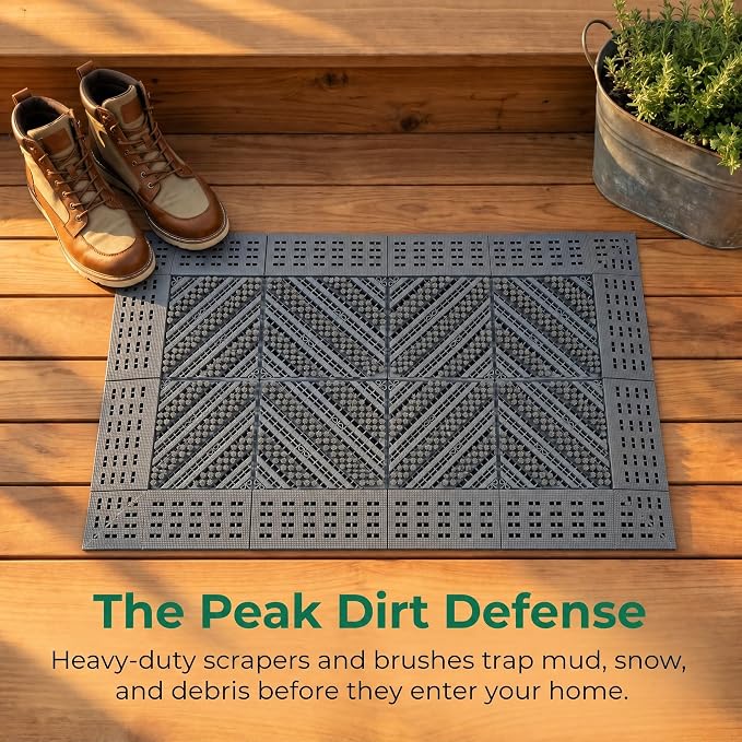 Outdoor Boot Scraper & Brush Mat, Grey, 29.5'' x 17.7'' | Easy Assembly, Waterproof, Non Slip, Mud Trapper, For Outside Entrance, Front Door, Garage, Yard