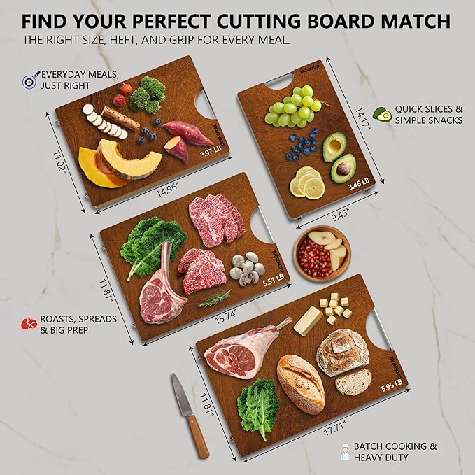 Brosisincorp Sapele Wood Cutting Board One Piece No Glue 14.96"L*11.02"W | Real Solid Whole Single Hardwood, Pre-Oiled Non Toxic No Joint, Reversible Heavy Duty Thick, Edge Grain Without Juice Grooves