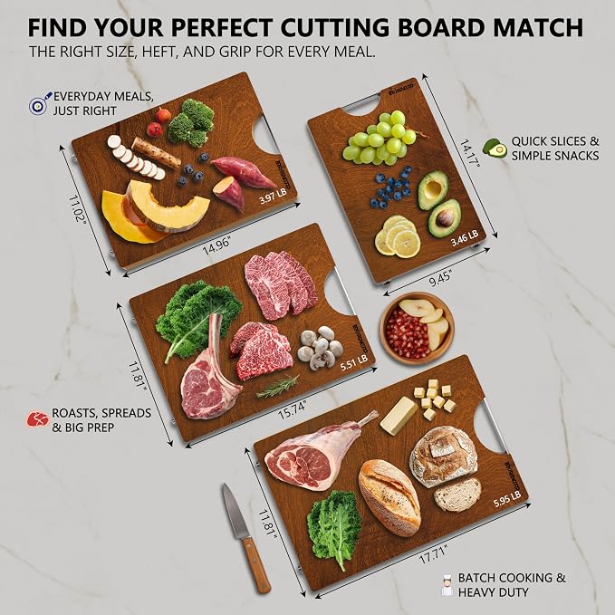 Brosisincorp Sapele Wood Cutting Board One Piece No Glue 14.17"L*9.45"W | Real Solid Whole Single Hardwood, Pre-Oiled Non Toxic No Joint, Reversible Heavy Duty Thick, Edge Grain Without Juice Grooves