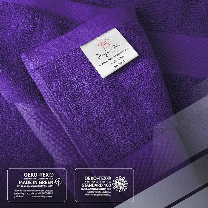 Infinitee Xclusives 100% Cotton Bath Towel Set – 8 Piece Bathroom Towel Set | (2 Bath Towels, 2 Hand Towels, 4 Washcloths) – Soft & Absorbent Towels for Bathroom - Gym, Shower, Spa & Hotel Use