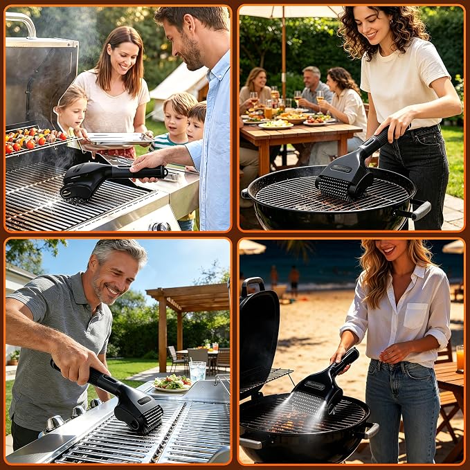 Misshappy Electric BBQ Grill Brush - 4000mAh Cordless BBQ Grill Cleaner 2 Speed - 800RPM Bristle Free Electric Grill Cleaner for Outdoor Grill Rechargeable with Scraper/LED Light/LED Display (Black)