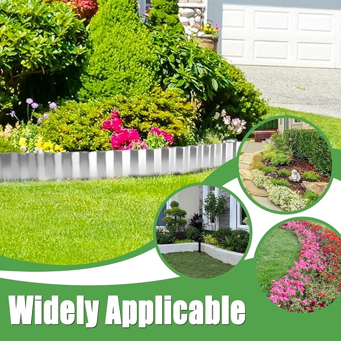 Quibbay Metal Corrugated Garden Edging, 6" x 50Ft Landscape Edging Border for Garden and Flower Bed, Garden Edging Border for Landscaping, Lawn and Yard, Silvery