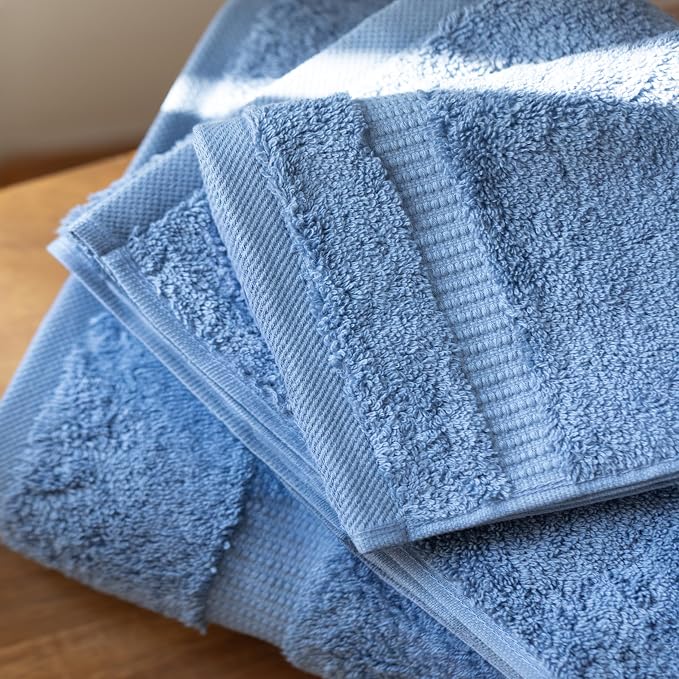 SALBAKOS 100% Turkish Cotton Bathroom Towel Set of 6-Piece, Blue | 630 Gsm Thick Super Soft Highly Absorbent 2 Bath + 2 Hand + 2 Washcloth Towels Sets, Giftable, Hotel Quality, Made in Turkey