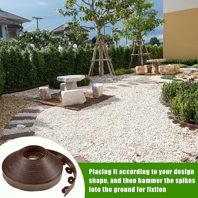 2.5 Inch x 200 FT Landscape Edging Kit Garden Edging Border with 120 Spikes 10 Connectors Flexible Plastic Edge Border for Landscaping Lawn Garden Flower Beds Yard Paver Pathway(Brown)