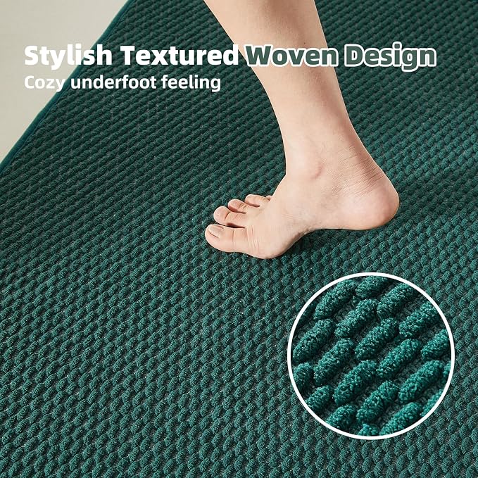 TYUU Bathroom Rugs Non Slip Washable, Super Absorbent Thin Bath Mat Quick Dry Low Pile Bathroom Rug, Dark Green 20"x48"