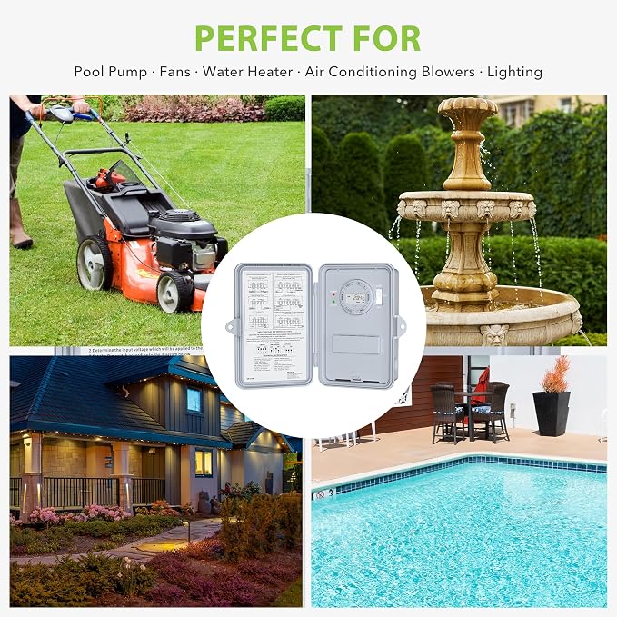 BN-LINK Pool Pump Timer Outdoor Digital Timer Box, Heavy Duty 7 Day Programmable, 2HP 40A Max, 120, 240, 277 VAC, for Pool Pump, Water Heater, Fans, SPA
