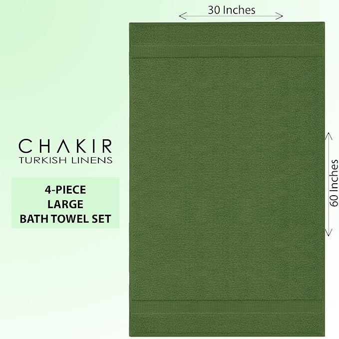 Chakir Turkish Linens 2 Piece Large Bath Towels, 100% Cotton Turkish Towels for Bathroom, Luxury Soft Absorbent Bath Towels, 30 x 60 Inches, Moss