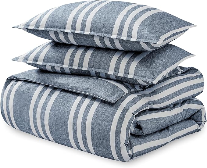 Bare Home Bedding Duvet Cover King Size - Premium 1800 Super Soft Collection - Lightweight, Cooling - Soft Breathable Bedding Duvet Cover (King, Stripe - Heathered Midnight Blue)