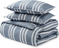 Bare Home Bedding Duvet Cover Queen Size - Premium 1800 Super Soft Collection - Lightweight, Cooling, Soft Breathable Duvet Cover (Queen, Stripe - Heathered Midnight Blue)