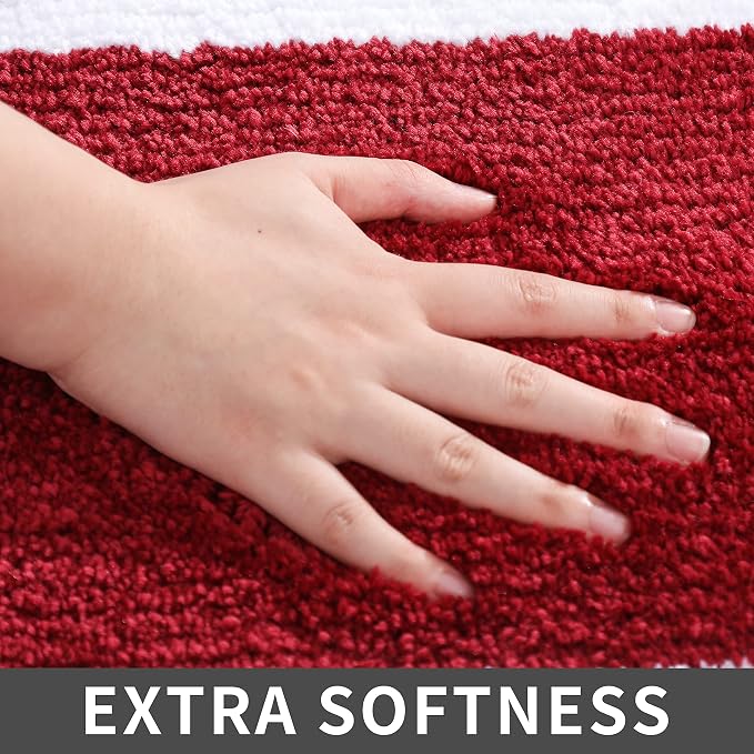 COSY HOMEER Extra Thick Bath Linen Sets Rugs - Anti-Slip Bath Mats Soft Plush 100% Strong Polyester Living Room Bathroom Water Absorbent(Red,24x48 - Inches)