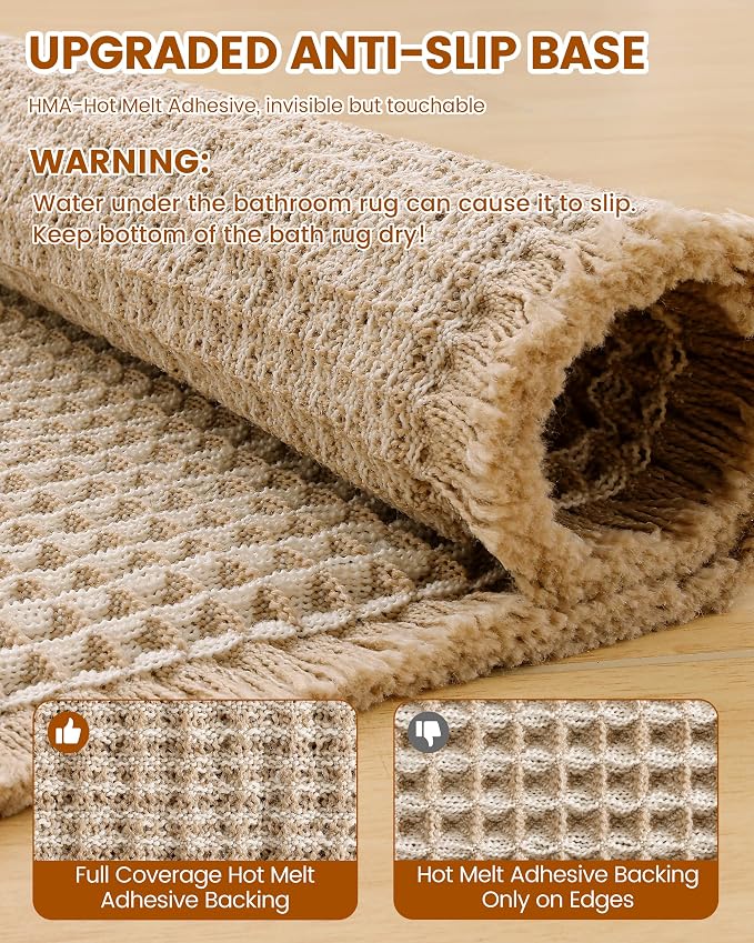 Smiry Waffle Bath Mat 30x18, Extra Soft Absorbent Bathroom Rugs, Non Slip Machine Washable Quick Dry Bath Rugs for Bathroom Floor, Tub, Shower, Home Decor Accessories, Brown & Cream