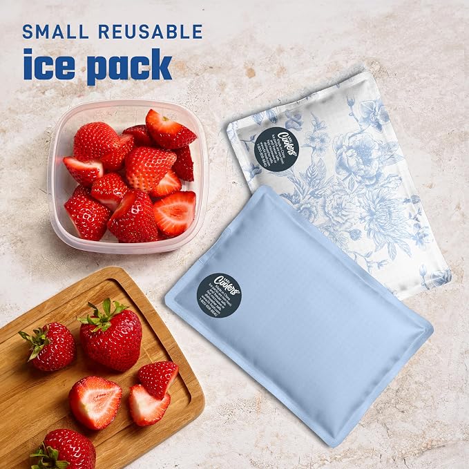 Fit & Fresh Cool Coolers 2 Pack Soft Ice for Lunch Bags, Flexible Stretch Nylon, Durable, Reusable Lunch Box Ice Packs, Soft Ice, Reusable Freezer Packs, Lunch Ice, Easy to Clean, Blue Floral