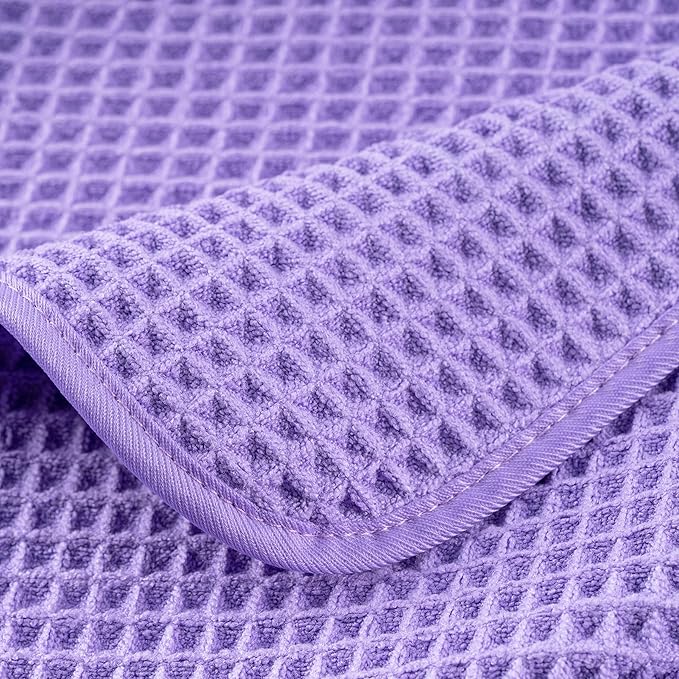 POLYTE 430 GSM Microfiber Quick Dry Lint Free Oversize Bath Towel Set, 6 Piece (Waffle Weave)