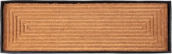 Anji Mountain AMB0BT4F-018 Black Rubber Boot/Shoe Tray with Coir, Fits 4 Pair (46.5" Wide), Rectangle Embossed Insert