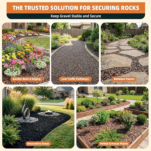 Mulch & Rock Glue with Battery Powered Sprayer, 2 Gallons Ready-to-Use Landscape Glue for Gravel, Mulch & Small Stones, No Dilution Formula, Weather-Resistant Pea Gravel Stabilizer